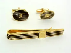 ■美品■ GIVENCHY ジバンシィ カフスボタン カフリンクス ネクタイピン アクセサリー 2点セット ゴールド系×ブラック系 DI2487