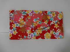 通帳ケースお年玉袋お札入れポーチペンケースエコバッグ長財布レッド花縁起物柄
