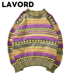 90s ヴィンテージ LAVORD マルチパターン 総柄 ウール 3D ニット セーター L 古着