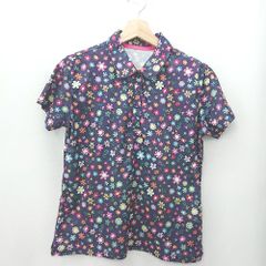 ◇ ⊂◎ kissmark キスマーク 花柄 半袖 ポロシャツ サイズLL ネイビー系 レディース E  【1506130016366】
