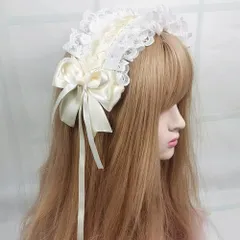 【在庫処分】(Beige) ヘッドドレス ゴスロリかわいい おしゃれ lolita メイドヘア パーティー 茶話会 お人形 萌え系 カチューシャコスプレ系 レースフリル ヘアアクセサリー リボン付き 髪飾り ロリータ チャーム [通用]