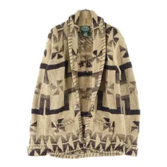 RALPH LAUREN (ラルフローレン) 90S VINTAGE ヴィンテージ ネイティブ柄 コンチョボタン シルク混 ウール ハンドニット ショールカラージャケット カーディガン ブラウン