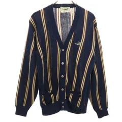 CROCODILE クロコダイル ストライプ柄 長袖 Vネック ニットカーディガン L ネイビー メンズ 古着
