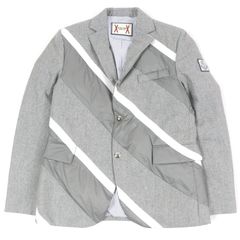 極美品□MONCLER GAMME BLEU モンクレール ガムブルー GIACCA 羊毛 ロゴワッペン テーラード ダウンジャケット グレー 2 イタリア製 正規品 メンズ