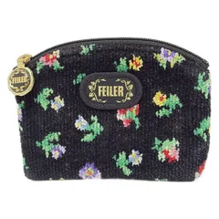 FEILER(フェイラー) コインケース - 黒×グリーン×マルチ 花柄