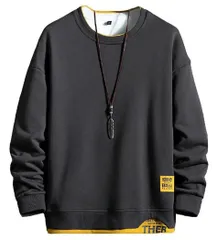 [SAMIYU] トレーナー 重ね着風 丸首 長袖 フェイクレイヤード プルオーバー メンズ カーディガン セーターメンズ ウインドブレーカー アウター インナーシャツ インナーメンズ コート コールドギア コットンセーター ジャケット 袖 [グレー] [M]