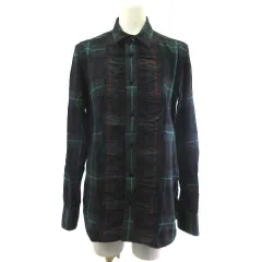 ポールスミス PAUL SMITH シャツ ブラウス チェック 長袖 フリル グリーン 緑 S