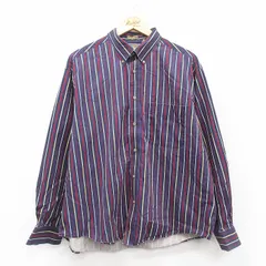 XL/古着 長袖 シャツ メンズ 大きいサイズ コットン ボタンダウン 紺他 ネイビー ストライプ 25oct17 中古 トップス