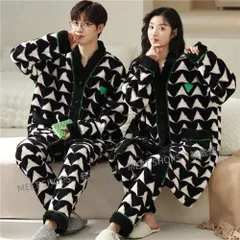 【新品未使用】ペアパジャマ 冬 モコモコ カップル ペア ルームウェア セット 長袖 前開き ペア パジャマ 夫婦 もこもこ メンズ ペアパジャマ カップル 秋冬 結婚祝い プレゼン ddhc68
