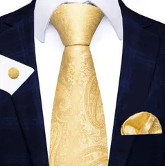 ネクタイ　チーフ　カフス　格安　ペイズリー柄　結婚式　卒業式　入学式　入社式　ビジネス　イベント　パーティー　ダンスパーティー　バーテンダー　メンズネクタイ　ポケットチーフ　セット　父の日　七五三祝い　格安　ゴールド色　イエロー色　ペイズリー柄