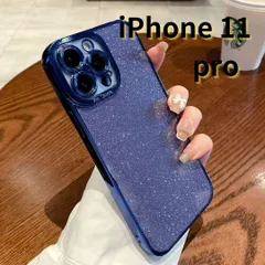 ［ショップス］iPhone11 pro スマホケース ラメ キラキラ 携帯ケース クリア シンプル 軽量 おしゃれ かわいい ネイビーブルー E015　E