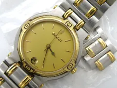 ⭐【美品レア】グッチ9000Mゴールドフェイス腕時計(稼働品) 動作品】GUCCI 9000M メンズ 腕時計 ゴールド文字盤 デイト付き