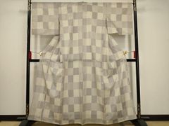 小紋 身丈165 裄67 市松文様 袷 絣 縦縞 着物 063b - メルカリ