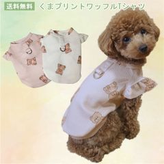 Dカン付き　くまちゃんプリント　ワッフルTシャツ　伸縮性　犬服　アウター　ロングシーズン　ドッグウェア　お散歩　かわいい　猫服　PAA0083