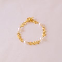 淡水パール チェーンブレスレット チェーン 丸カン パール ゴールド