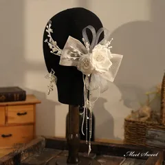 ウェディングヘッドドレス 髪飾り フラワー 結婚式 二次会 発表会 ブライダル 花 ホワイト 花嫁小物 前撮り 演奏会 リボン 披露宴 パーティー 着物和装  vii4u861462