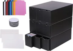 おもちゃの神様 ３列ディスプレイ ストレージボックス トレーディングカードケース 2570枚以上収納可能 セパレーター 36個＆ シール・丸形両面テープ付属 カードストレージ ディススト(窓なし， 3， セット)