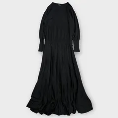 Rope Picnic 袖ボリュームプリーツニットワンピース ロペピクニック プリーツ ニットワンピース マキシ ロング 長袖 ブラック 44 Lサイズ