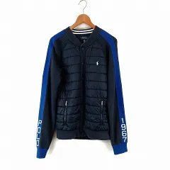 ポロ ラルフローレン POLO RALPH LAUREN ロゴ 刺繡 ニット 中綿 ジャケット XL 青 ブルー系 
