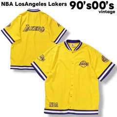 90s00s NBA ロサンゼルス レイカーズ LosAngeles Lakers シューティング ジャージ スナップボタン ウォームアップウェア スタジャン 半袖 デカロゴ ビッグサイズ バスケットボール 2X メンズのサムネイル