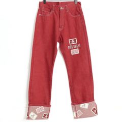 ピンクハウス★くまワッペン付き♪ジーンズ デニムパンツ 大きいサイズL 赤系 ロゴ刺繡も♪z14169