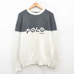 M/古着 ラルフローレン ポロジーンズ 長袖 セーター メンズ ビッグロゴ ラグラン コットン クルーネック 白他 ホワイト 24oct12 中古 ニッ