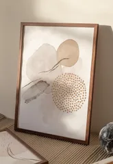 ポスター アートポスター ポスターフレーム 北欧 おしゃれ インテリア 植物 木 ベージュ 抽象 サークル【フレーム付き】(A4サイズポスター＋ウッドフレーム) New037