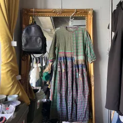 インジリ ミシンステッチ ジャムダム織り パッチワーク ワンピース INGIRI インジリ ミシンステッチ ジャムダム織り パッチワーク