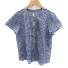 ナチュラルビューティーベーシック NATURAL BEAUTY BASIC ブラウス カットソー 半袖 ラウンドネック ストライプ柄 S 青 ブルー 白 ホワイト /SM5