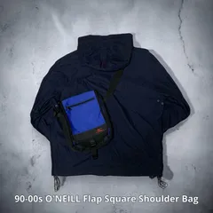 90-00s O'NEILL Flap Square Shoulder Bag オニール フラップショルダーバッグ ブラック ブルー ロゴ刺繍 メッシュポケット Y2K ストリート スポーツ