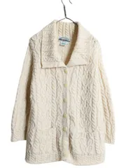 【お得なクーポン配布中!】 アイルランド製 aran crafts フィッシャーマン メリノ ウール ニット カーディガン レディース M / 古着 ケーブル セーター アラン 前開き