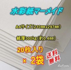 水彩紙 マーメイド【40枚】Ａ4サイズ・210㎜ｘ297㎜　300㎏（紙厚・約0.45㎜）水彩画 絵葉書 版画 パステル画 水墨画 画用紙 スケッチ 油絵キャンバス　絵具　筆　美術