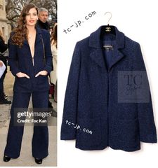 シャネル ジャケット CHANEL ネイビー ブルー ツイード シルバー プレート ココボタン カール・ラガーフェルド作品 超美品 38