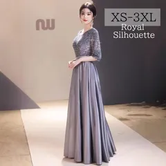 ドレス ナイトドレス パーティードレス シルバー スパンコール パフスリーブ ロングスカート 謝恩会 結婚式 大きいサイズ  XS S M L XL LL 2XL XXL 3XL XXXL ロング丈 ジッパータイプ パーティー 姫系 プリンセス フェミニン