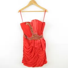 PB-1 ミニドレス ベアワンピース タイト シフォン 赤 M *A401