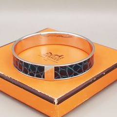HERMES エルメス バングル ブレスレット レザー シルバー Sサイズ 32KA475