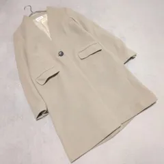 【プラステ】PLST（S）チェスター ロング ノーカラーコート ウール混 無地 グレージュ系