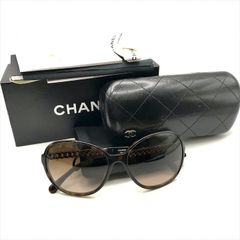 良品 CHANEL シャネル ココマーク サングラス アイウェア べっ甲柄 レディース チェーンモチーフ ブラウン k5873