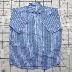 ◇ ⊃ HALHAM ハルハム カジュアル系 半袖 ストライプカラーシャツ サイズＭ ブルー系 メンズ E  【1508200026664】
