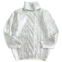 未使用品□21AW BALMAIN/バルマン ケーブル編み メタリック タートルネック ロングスリーブ/長袖 デザインニット/セーター S シルバー 伊製のサムネイル
