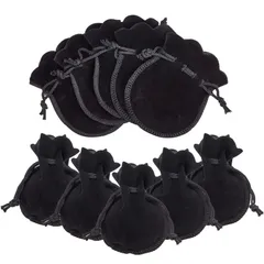 巾着袋 ベロア調 10枚入り ジュエリーポーチ アクセサリー保存 多機能 ギフトバッグ 小物入れ ラッピング プレゼント用収納袋 (ブラック)