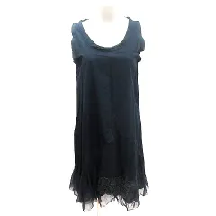 パドカレ pas de calais シャツワンピース ひざ丈 切替 カットオフ ダメージ加工 レース ノースリーブ 38 紺 ネイビー /AUのサムネイル