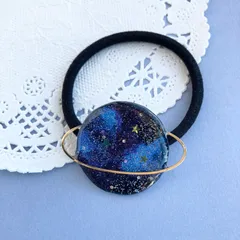 旧★レジンヘアゴム 天体　土星　惑星　キラキラ　星　地球　グリーン 旧☆レジンヘアゴム 天体土星惑星キラキラ星地球グリーン