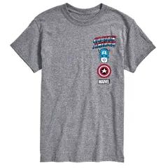 【送料無料】 マーベル メンズ Tシャツ トップス Men's Marvel Captain America Oversized Left Chest Graphic Tee Heather Gray