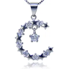 再入荷★月と星 8連CZダイヤモンドネックレス シルバー925 レディースアクセサリー プラチナ仕上 キュービックジルコニア ペンダント プレゼント ジュエリー
