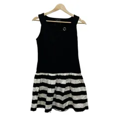 agnes b(アニエスベー) ワンピース サイズT1 レディース美品  - 黒×白 クルーネック/ノースリーブ/ひざ丈/ボーダー/To★b.