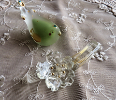 工芸品　手吹きガラス 箸置き　鶯＆桜枝　（六箇山工房）