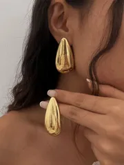 ジュエリー レディース イヤーアクセサリー 1ペア シンプル スタイリッシュ メタル ウォーター ドロップ型 ピアス、ヴィンテージ チャーム ジュエリー レディースギフト