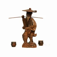 翁　老人　七福神？漁師？　タイ？鯛？魚　木彫り　木像　オブジェ　置物 翁 老人 七福神？漁師？ タイ？鯛？魚 木彫り 木像 オブジェ 置物