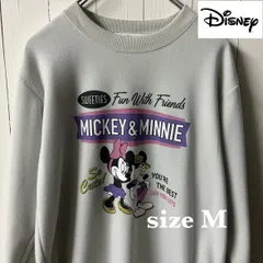 【古着】Disney(ディズニー)スウェット M ライトグレー ミッキー&ミニー フロントプリント トレーナー